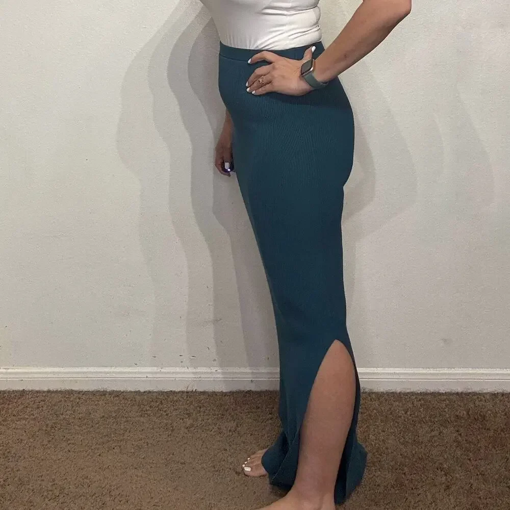 Future Collective Teal Side Column Slip Convertible Maxi Skirt Dress Sz M